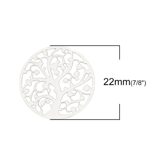 Imagen de Hierro Filigrana Estampación Conectores Ronda Tono de Plata Árbol de la Vida 22mm Dia, 10 Unidades