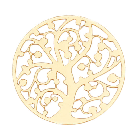 Picture of Iron Based Alloy Filigree Stamping Connectors Round Gold Plated Tree of Life 22mm Dia, 10 PCs