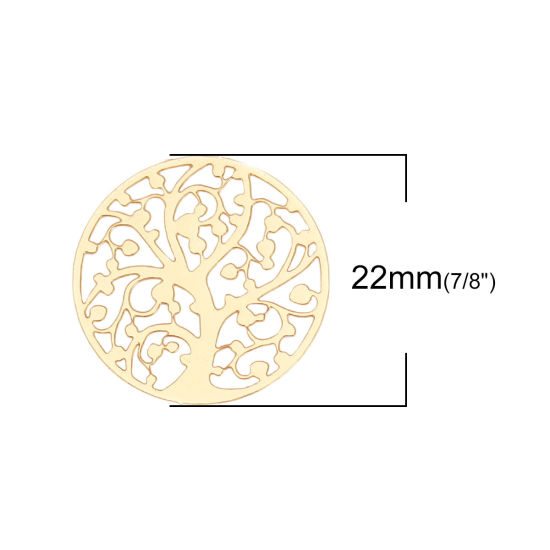 Imagen de Hierro Filigrana Estampación Conectores Ronda Chapado en Oro Árbol de la Vida 22mm Dia, 10 Unidades
