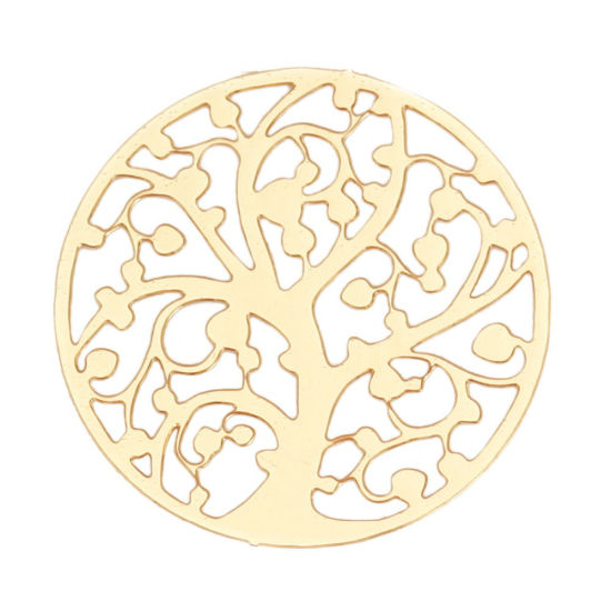 Imagen de Hierro Filigrana Estampación Conectores Ronda Chapado en Oro Árbol de la Vida 22mm Dia, 10 Unidades