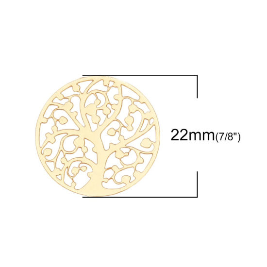 Imagen de Hierro Filigrana Estampación Conectores Ronda Chapado en Oro Árbol de la Vida 22mm Dia, 10 Unidades
