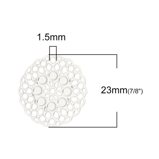 Imagen de Hierro Filigrana Estampación Conectores Flor Tono de Plata 23mm x 23mm, 10 Unidades