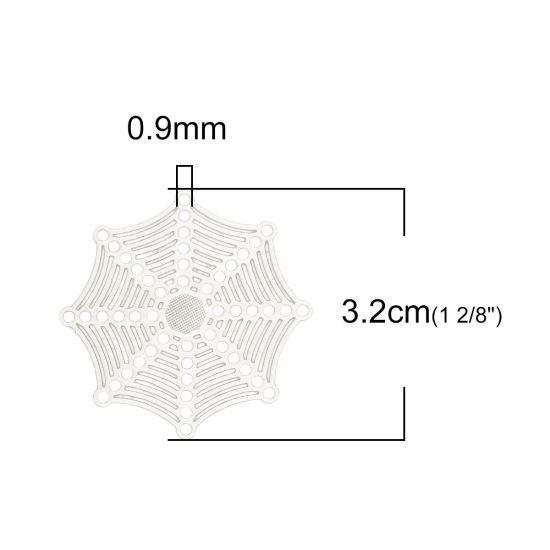Imagen de Hierro Filigrana Estampación Conectores Halloween Telaraña Tono de Plata 32mm x 32mm, 10 Unidades