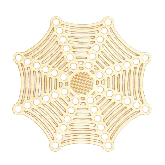 Imagen de Hierro Filigrana Estampación Conectores Halloween Telaraña Chapado en Oro 32mm x 32mm, 10 Unidades