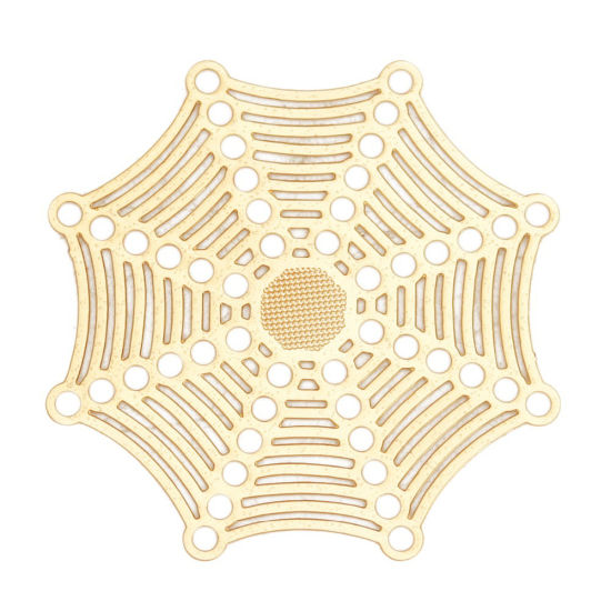 Imagen de Hierro Filigrana Estampación Conectores Halloween Telaraña Chapado en Oro 32mm x 32mm, 10 Unidades