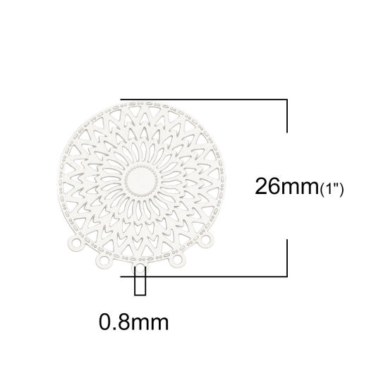 Picture of Iron Based Alloy Filigree Stamping Connectors Round Silver Tone 26mm x 24mm, 10 PCs