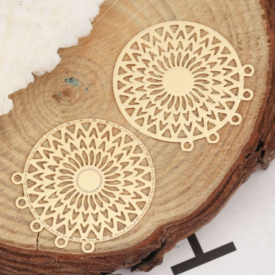 Picture of Iron Based Alloy Filigree Stamping Connectors Round Gold Plated 26mm x 24mm, 10 PCs