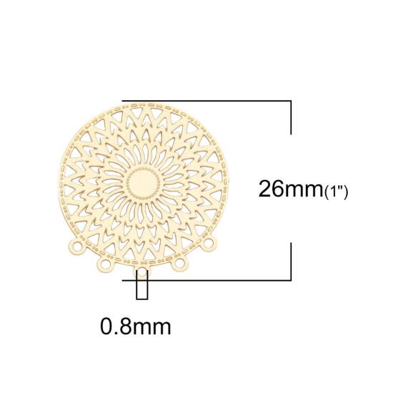 Picture of Iron Based Alloy Filigree Stamping Connectors Round Gold Plated 26mm x 24mm, 10 PCs