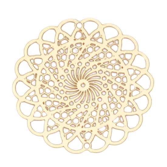 Picture of Iron Based Alloy Filigree Stamping Connectors Flower Gold Plated 30mm x 30mm, 10 PCs