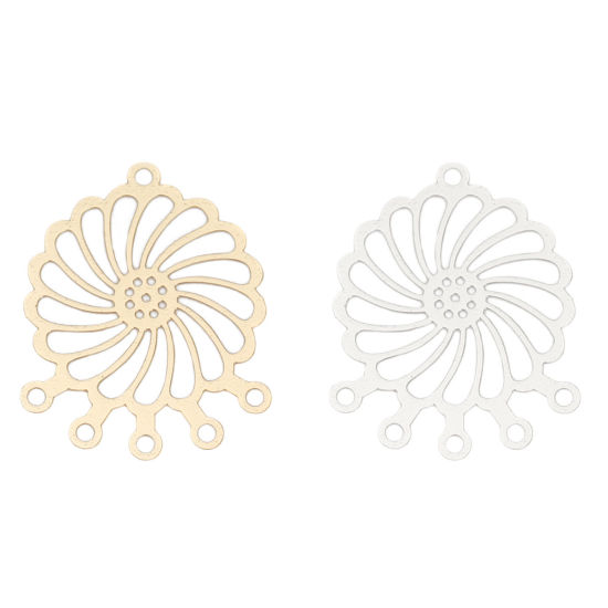 Immagine di Lega di Ferro Filigree Stamping Connettore Accessori Fiore Tono Argento 28mm x 23mm, 10 Pz