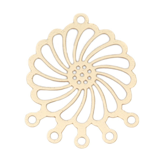 Immagine di Lega di Ferro Filigree Stamping Connettore Accessori Fiore Oro Placcato 28mm x 23mm, 10 Pz