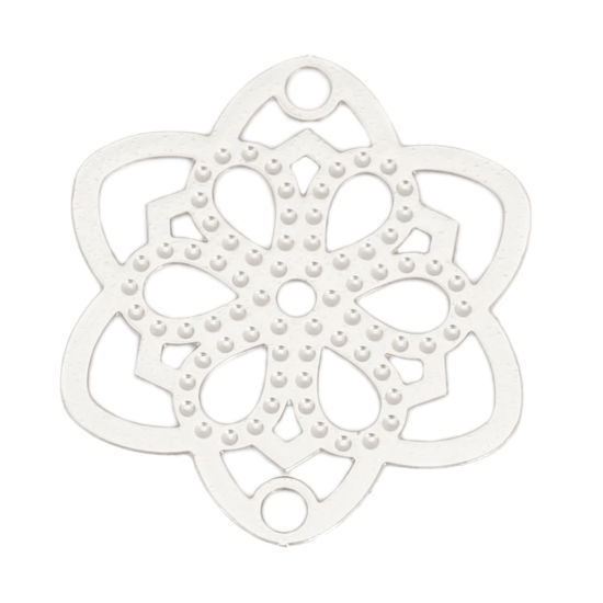 Picture of Iron Based Alloy Filigree Stamping Connectors Flower Silver Tone 22mm x 19mm, 10 PCs