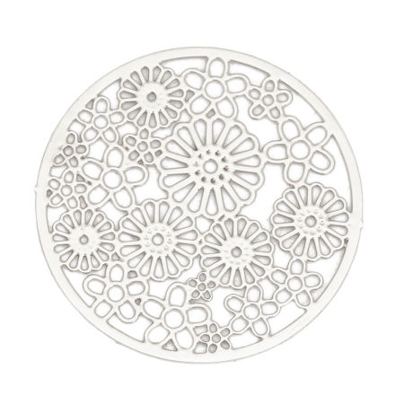Image de Connecteurs Estampe en Filigrane en Alliage de Fer Rond Argent Mat Fleurs 23mm Dia, 10 Pcs