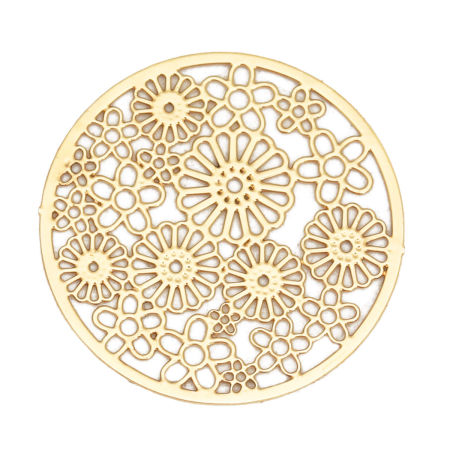 Image de Connecteurs Estampe en Filigrane en Alliage de Fer Rond Doré Fleurs 23mm Dia, 10 Pcs