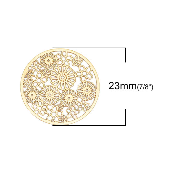 Picture of Iron Based Alloy Filigree Stamping Connectors Round Gold Plated Flower 23mm Dia, 10 PCs