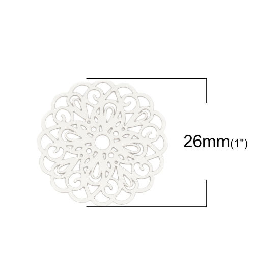 Bild von Messing Filigran Stempel Verzierung Verbinder Blumen Silberfarbe 26mm x 25mm, 10 Stück                                                                                                                                                                        