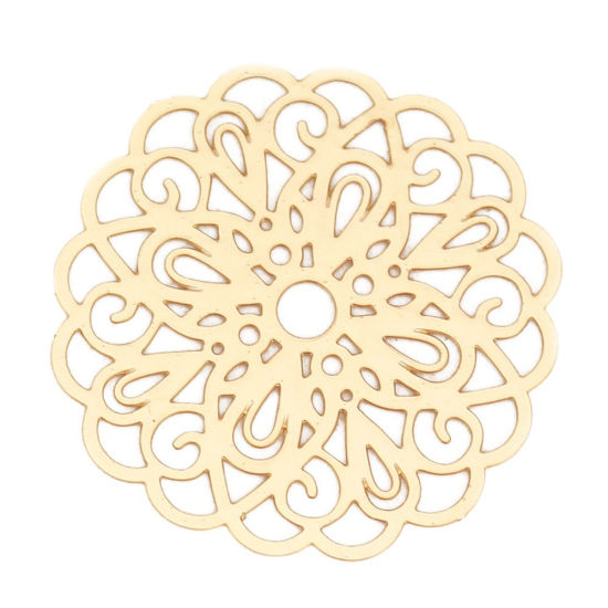Picture of Brass Filigree Stamping Connectors Flower Silver Tone 26mm x 25mm, 10 PCs                                                                                                                                                                                     