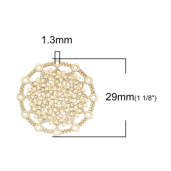 Picture of Iron Based Alloy Filigree Stamping Connectors Round Gold Plated Flower 29mm Dia, 10 PCs