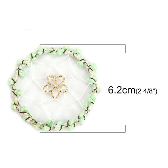 Picture of Zinc Based Alloy & Polyester Dream Catcher For DIY & Craft Light Green Gold Plated Round 6.2cm(2 4/8") Dia., 2 PCs