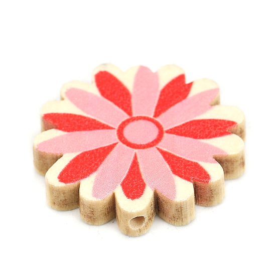 Image de Perles en Bois Naturel Fleur Rouge 30mm x 29mm, Trou: env. 2.2mm, 10 Pcs