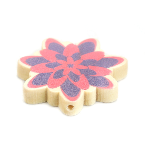 Image de Perles en Bois Naturel Fleur Violet 30mm x 29mm, Trou: env. 1.9mm, 10 Pcs