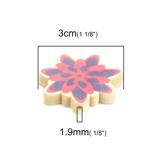 Image de Perles en Bois Naturel Fleur Violet 30mm x 29mm, Trou: env. 1.9mm, 10 Pcs