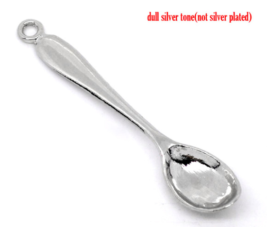 Picture of Zinc Based Alloy 3D Pendants Spoon Tableware Silver Tone 55mm x11mm(2 1/8" x 3/8"), 20 PCs
