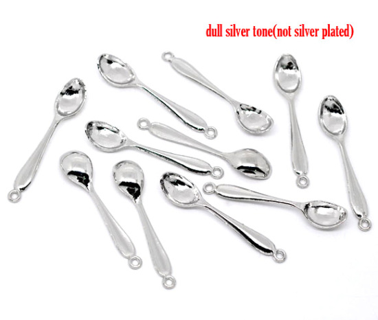 Picture of Zinc Based Alloy 3D Pendants Spoon Tableware Silver Tone 55mm x11mm(2 1/8" x 3/8"), 20 PCs