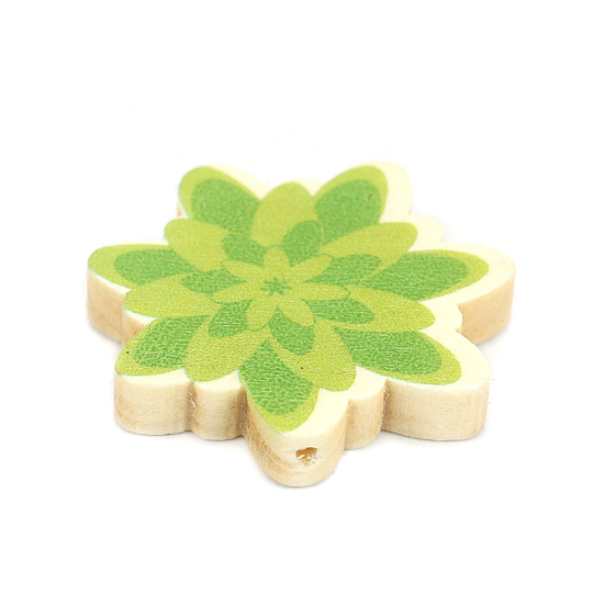 Image de Perles en Bois Naturel Fleur Vert 30mm x 29mm, Trou: env. 1.9mm, 10 Pcs