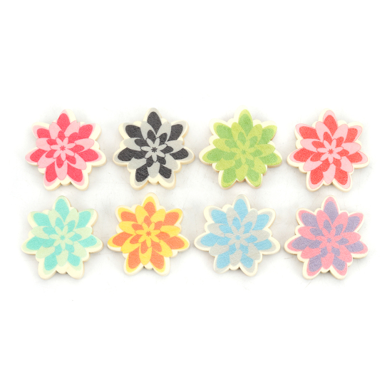 Image de Perles en Bois Naturel Fleur Vert 30mm x 29mm, Trou: env. 1.9mm, 10 Pcs