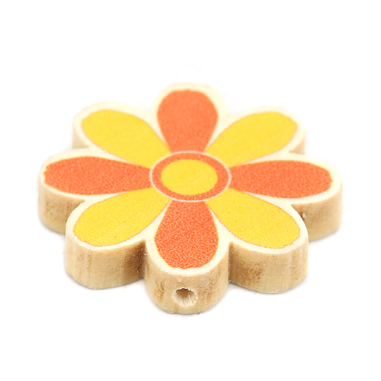 Picture of Wood Spacer Beads Flower Orange About 29mm x 29mm, Hole: Approx 2.2mm, 10 PCs
