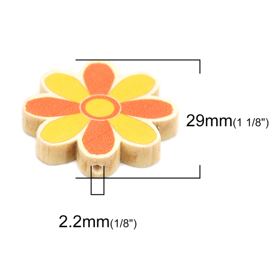 Image de Perles en Bois Naturel Fleur Orange 29mm x 29mm, Trou: env. 2.2mm, 10 Pcs