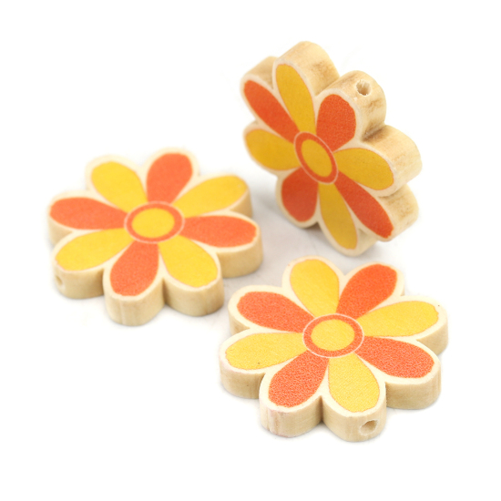 Image de Perles en Bois Naturel Fleur Orange 29mm x 29mm, Trou: env. 2.2mm, 10 Pcs