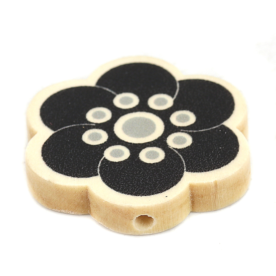 Image de Perles en Bois Naturel Fleur Noir 30mm x 28mm, Trou: env. 2.1mm, 10 Pcs