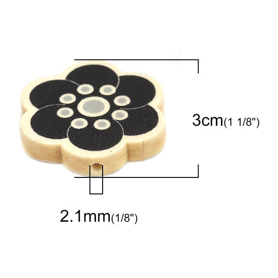 Image de Perles en Bois Naturel Fleur Noir 30mm x 28mm, Trou: env. 2.1mm, 10 Pcs