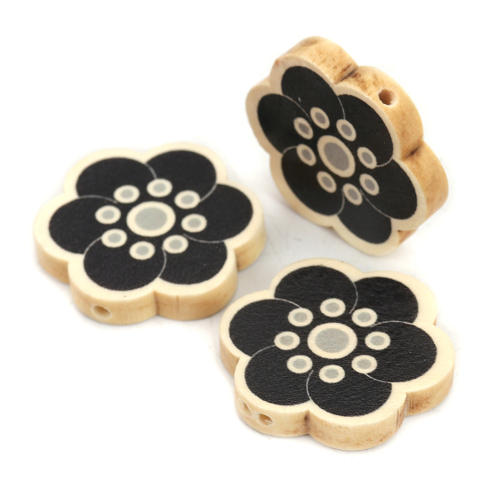 Image de Perles en Bois Naturel Fleur Noir 30mm x 28mm, Trou: env. 2.1mm, 10 Pcs