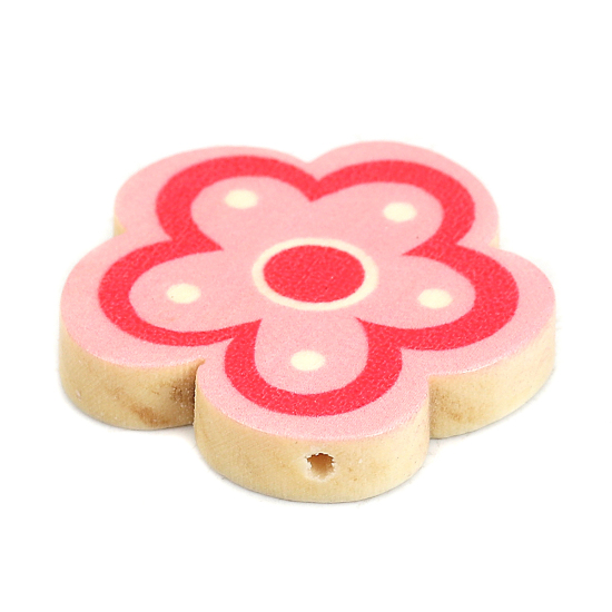 Immagine di Legno Separatori Perline Fiore Rosso Prugna 30mm x 29mm, Foro: Circa 2mm, 10 Pz