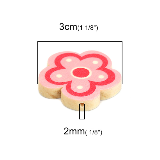 Immagine di Legno Separatori Perline Fiore Rosso Prugna 30mm x 29mm, Foro: Circa 2mm, 10 Pz