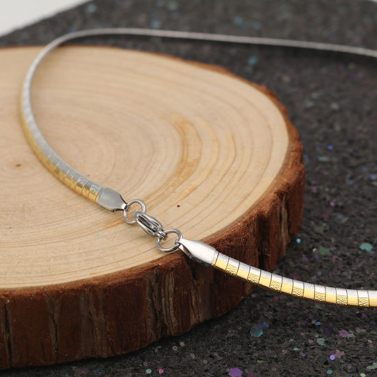 Imagen de 304 Acero Inoxidable Collares Círculo Oro Plateado & Tono Plata 46cm longitud, 1 Unidad