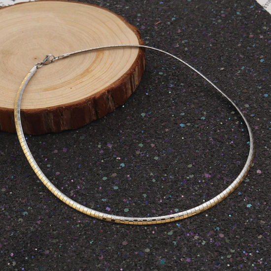 Imagen de 304 Acero Inoxidable Collares Círculo Oro Plateado & Tono Plata 46cm longitud, 1 Unidad