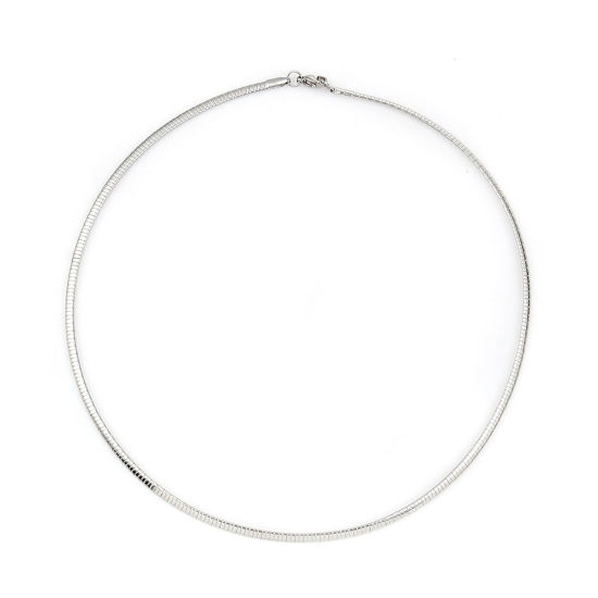 Image de Collier Tour de Cou en 304 Acier Inoxydable Argent Mat 45.3cm Long, 1 Pièce