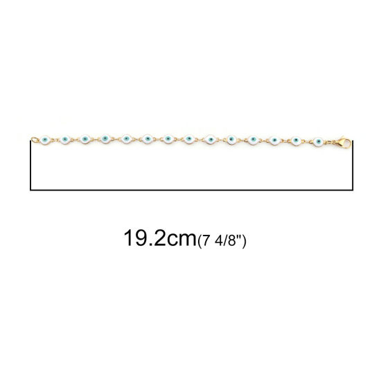 Immagine di 1 Pz Placcatura Sottovuoto 304 Acciaio Inossidabile Braccialetti Oro Placcato Bianco Malocchio Smalto 19.2cm Lunghezza