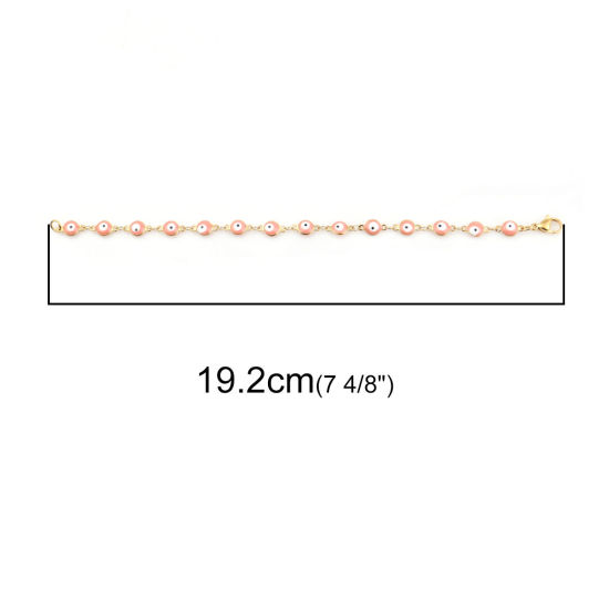 Immagine di 1 Pz Placcatura Sottovuoto 304 Acciaio Inossidabile Braccialetti Oro Placcato Rosa Pesca Malocchio Smalto 19.2cm Lunghezza