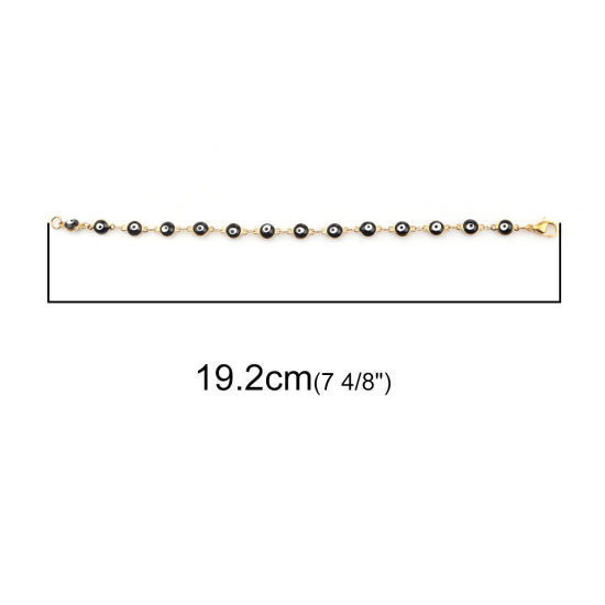 Immagine di 1 Pz Placcatura Sottovuoto 304 Acciaio Inossidabile Braccialetti Oro Placcato Nero Malocchio Smalto 19.2cm Lunghezza