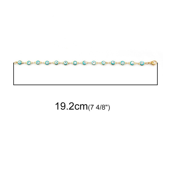 Immagine di 1 Pz Placcatura Sottovuoto 304 Acciaio Inossidabile Braccialetti Oro Placcato Verde Blu Malocchio Smalto 19.2cm Lunghezza