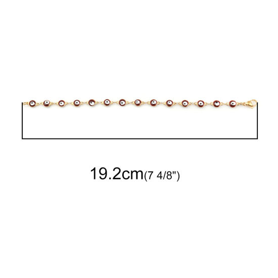 Immagine di 1 Pz Placcatura Sottovuoto 304 Acciaio Inossidabile Braccialetti Oro Placcato Colore di Vino Rosso Malocchio Smalto 19.2cm Lunghezza