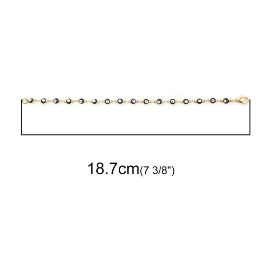 Picture of 1 Piece Vacuum Plating 304 Stainless Steel Bracelets Gold Plated Black Evil Eye Enamel 18.7cm(7 3/8") long