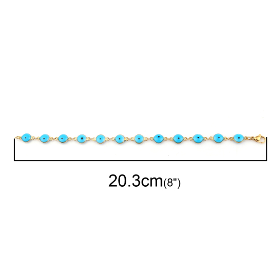 Immagine di 304 Acciaio Inossidabile Braccialetti Oro Placcato Blu Polka Dot Smalto 20.4cm Lunghezza, 1 Pz