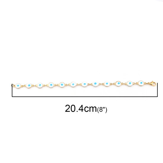 Imagen de 304 Acero Inoxidable Pulseras Chapado en Oro Blanco & Azul Punto Esmalte 20.4cm longitud, 1 Unidad