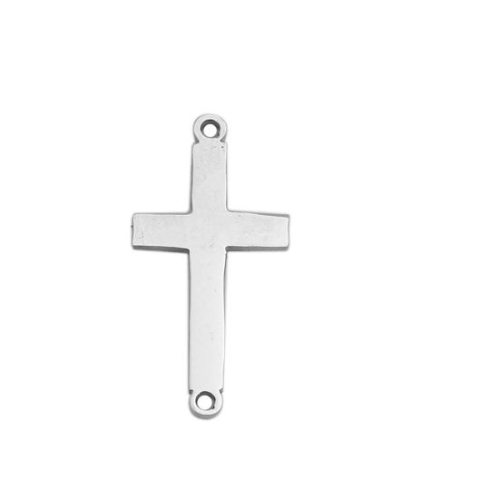 Picture of 304 Stainless Steel Connectors Cross Silver Tone 18mm x 9mm, 10 PCs